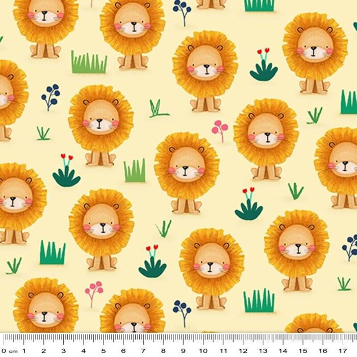Fat Quarter - Jungle Paradise Pride Lion Cub Yellow Cotton Fabric