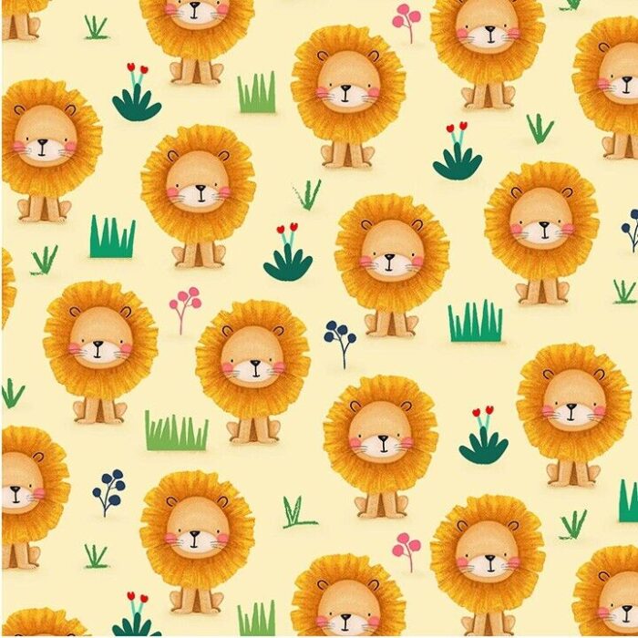 Fat Quarter - Jungle Paradise Pride Lion Cub Yellow Cotton Fabric