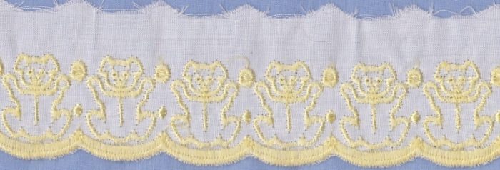 50mm White and Lemon Teddy Bear Cambric Edging (x 4.65 metres)