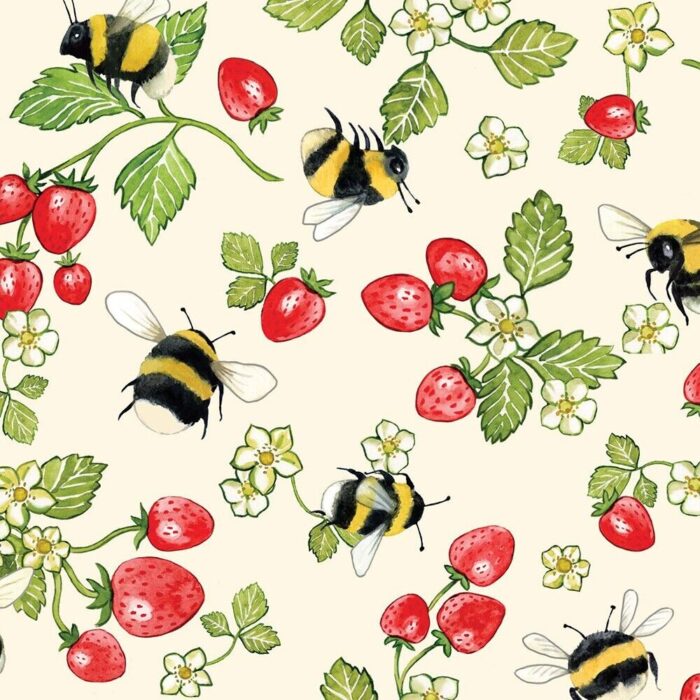 Fat Quarter - Meant To Bee - Strawberries on Cream Cotton Fabric
