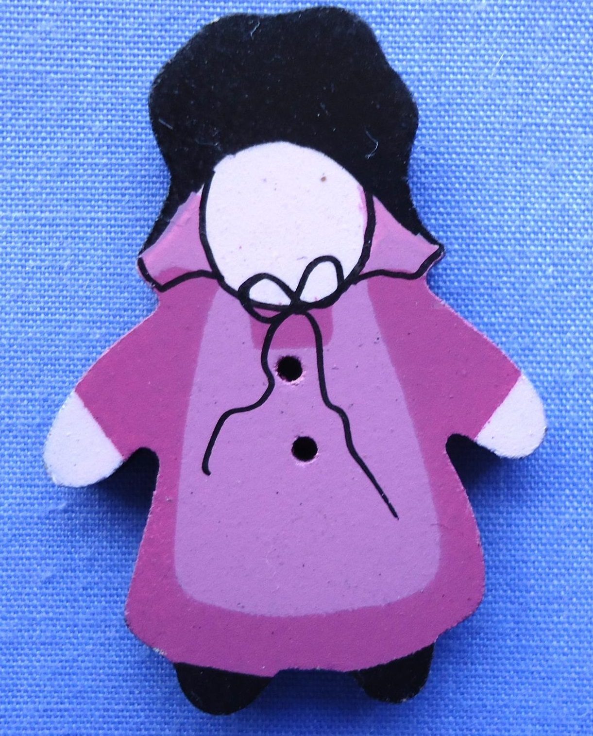 38mm Pink Girl  Hand Painted Wooden Craft Button (x2 buttons)