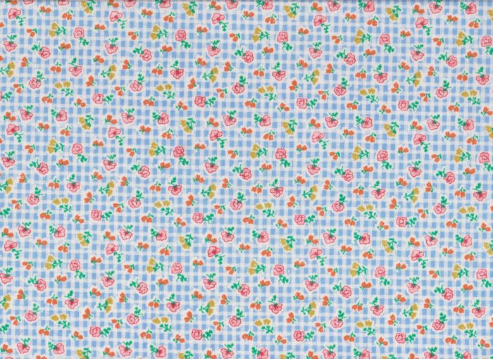 Blue / Pink Floral  Polycotton Fabric