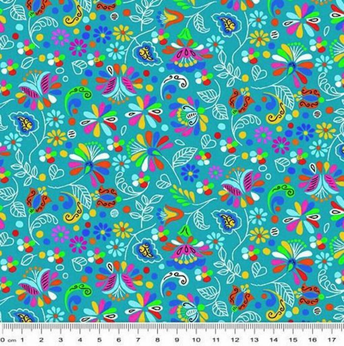 Fat Quarter - Dazzling Garden: Garden Party Turquoise Cotton Fabric