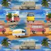 Retro Campers Combi Van Caravan Collage Cotton Fabric 110cm Wide (per metre)