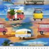 Retro Campers Combi Van Caravan Collage Cotton Fabric 110cm Wide (per metre)