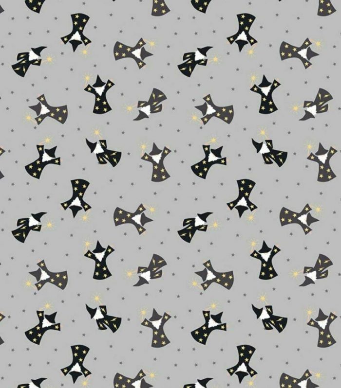 Small Things Mystical & Magical - Wizards on Grey Cotton Fabric (per metre)