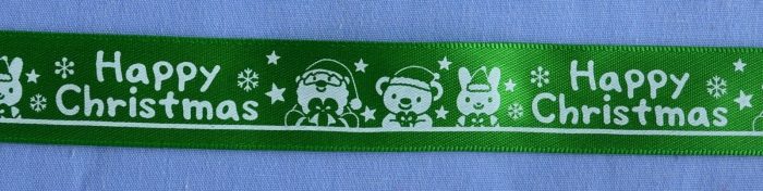 20mm Green Satin Happy Christmas Ribbon (x 3 metres)