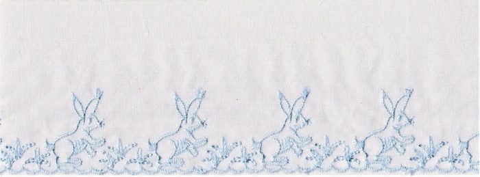 70mm White / Blue Bunny Rabbits Polycotton Edging (per metre)