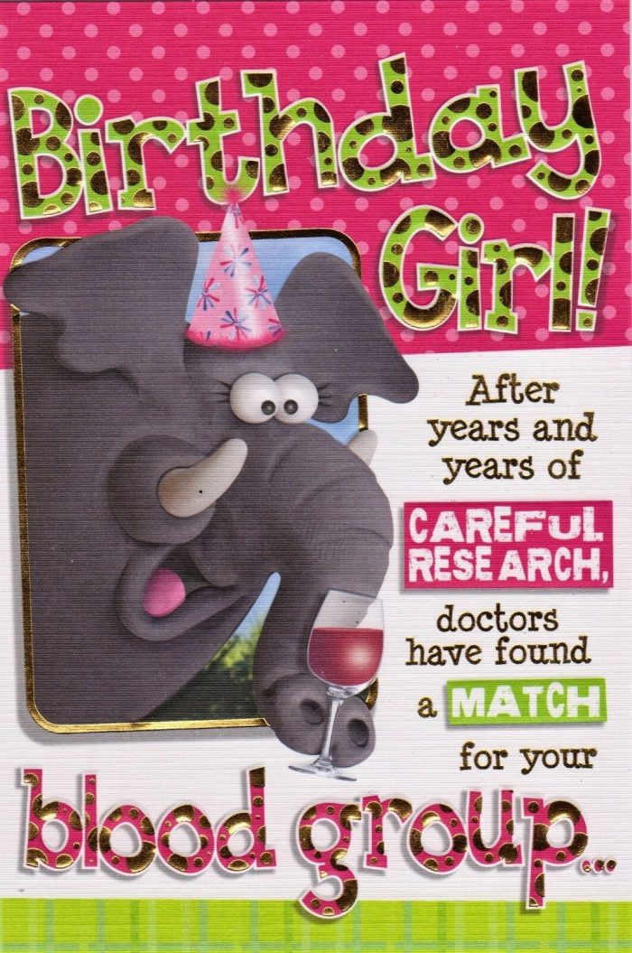 Comic Birthday Greeting Card "Birthday Girl ... A Match For Your Bloodgroup..."