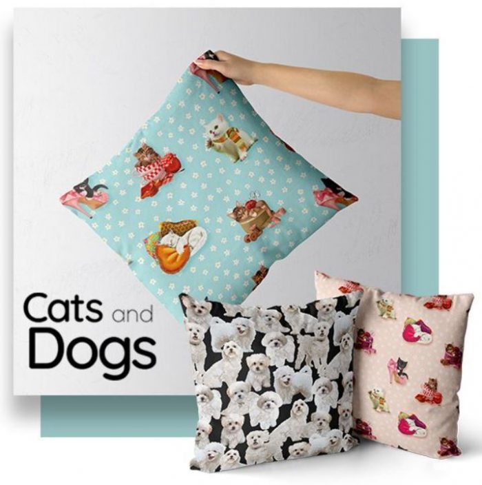 Fat Quarter - Cats and Dogs:  Playful Kittens Blue Cotton Fabric