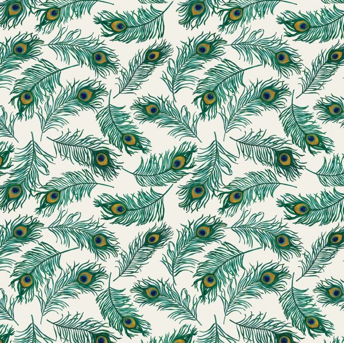 Peacock Symphony: Feather Ivory  Cotton Fabric 110cm wide (per metre)
