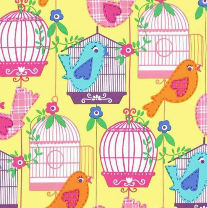 Fat Quarter - Happy Tones Sing Song Bird Cage Yellow Cotton Fabric