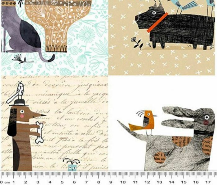 Fat Quarter - It's Raining Cats and Dogs - Dogs Teal Cotton Fabric