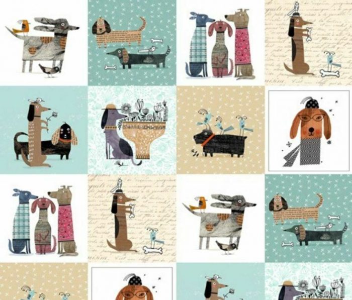 Fat Quarter - It's Raining Cats and Dogs - Dogs Teal Cotton Fabric