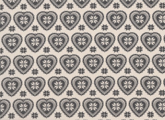Grey on Cream Heartflake Christmas Cotton Fabric 112cm Wide (per metre)