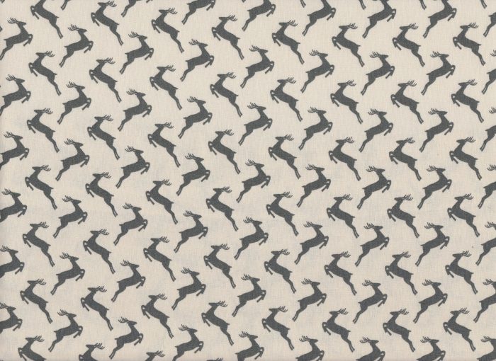 Leaping Reindeer Grey on Cream Christmas Cotton Fabric 112cm Wide (per metre)