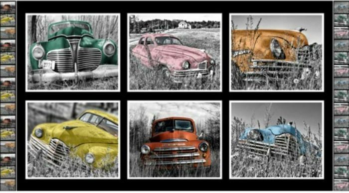 Rusty Relics Vintage Cars Cotton Panel