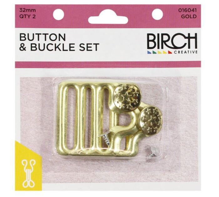 32mm Gold Birch Button and Buckle Set (suits overalls, suspenders etc)