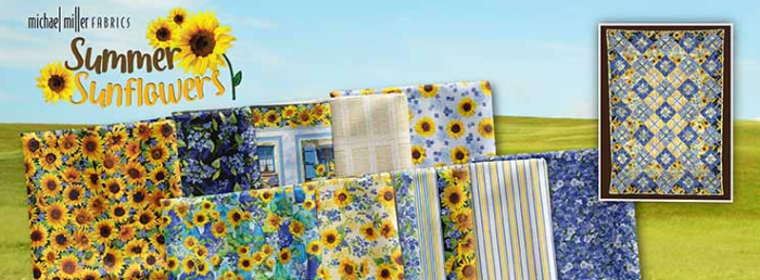 Fat Quarter - Summer Sunflowers Blooms Black Fabric