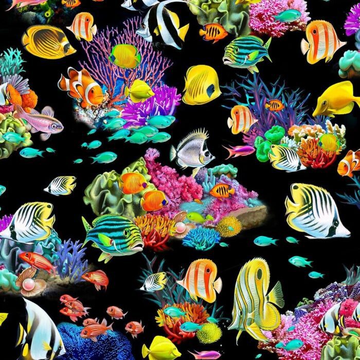 Fat Quarter - Sea World Splashtastic Black Cotton Fabric
