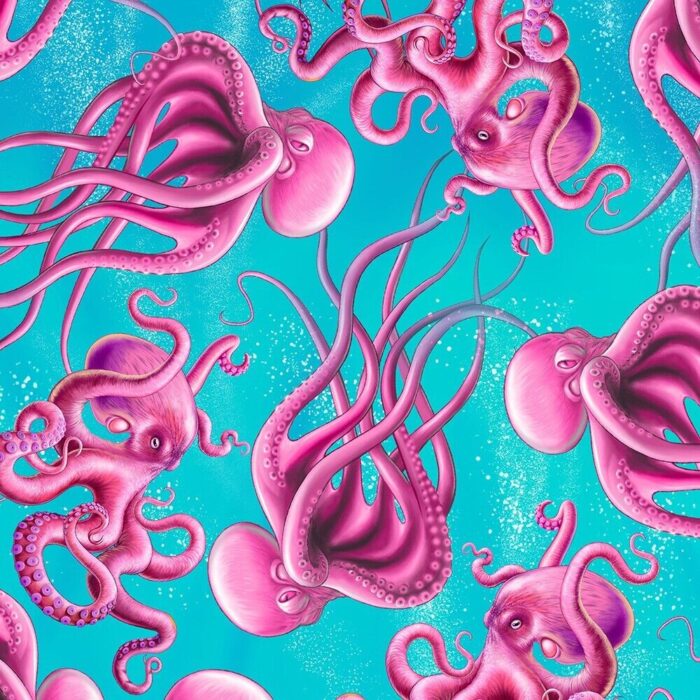 Fat Quarter - Sea World Squid Pro Quo Aqua Blue Cotton Fabric