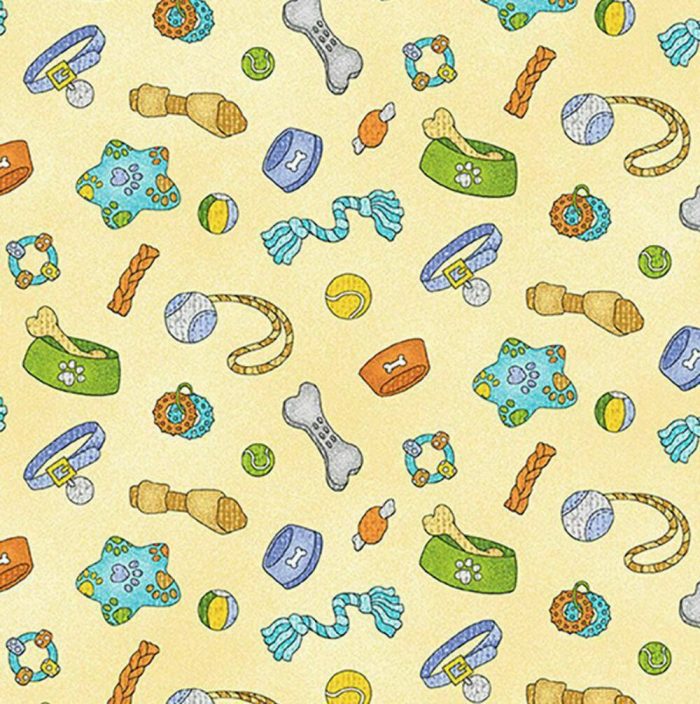 Fat Quarter - Joey the Shop Dog: Toys Cream Cotton Fabric